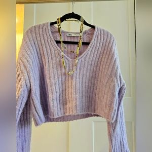 Zara Ribbed Cropped Knit V-Neck sweater,